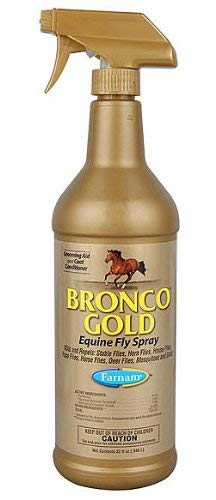 Farnam 32 Fl Oz Bronco Gold Equine Fly Spray Kills and Repels Ready to Use Oil Based