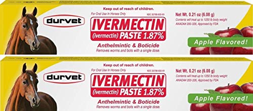 Ivermectin Paste Dewormer - 6.08g dose @ 1.87% Apple Flavor (Pack of 2)
